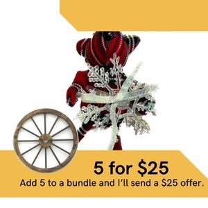 5 handmade plaid teddy bear Christmas ornaments.